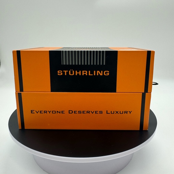 Stuhrling Original 984 05 Aviator Quartz Black Orange Silicone Strap Mens Watch - Picture 8 of 10